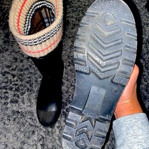 Burberry Abstract Check Rubber Rain Boots Black size EU39 US5